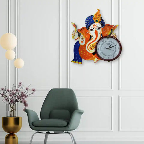 Handmade Wooden Lord Ganesha Design Analog Wall Clock Handmade Wooden Lord Ganesha Design Analog Wall Clock