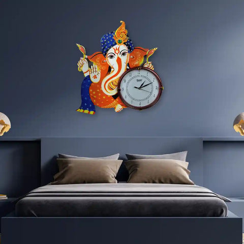 Handmade Wooden Lord Ganesha Design Analog Wall Clock Handmade Wooden Lord Ganesha Design Analog Wall Clock