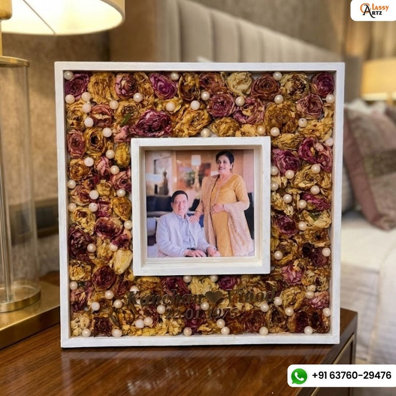 14 Inches Dual Wooden Frame with Preserved Wedding Jaymala