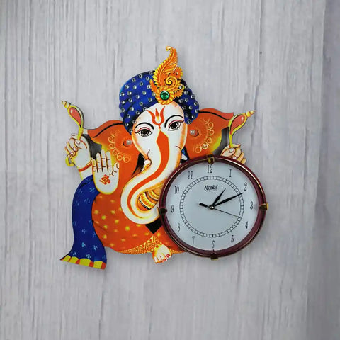 Handmade Wooden Lord Ganesha Design Analog Wall Clock Handmade Wooden Lord Ganesha Design Analog Wall Clock