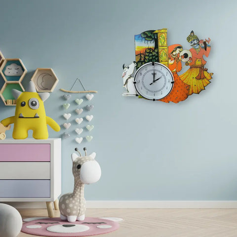Wooden Religious Radhe Krishna Wall Clock | Handmade Wooden Wall Clock Wooden Religious Radhe Krishna Wall Clock | Handmade Wooden Wall Clock