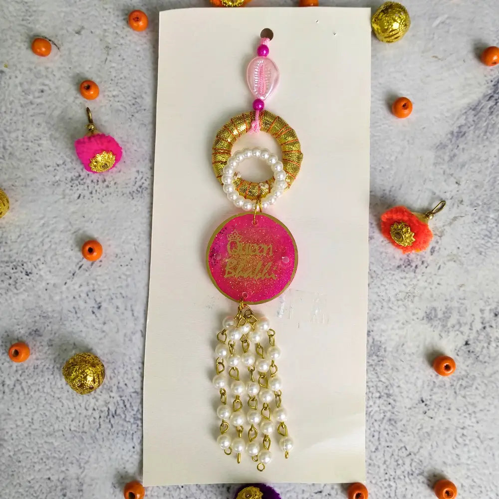 Pink Resin Couple Rakhi For Bhaiya Bhabhi (King and Queen)