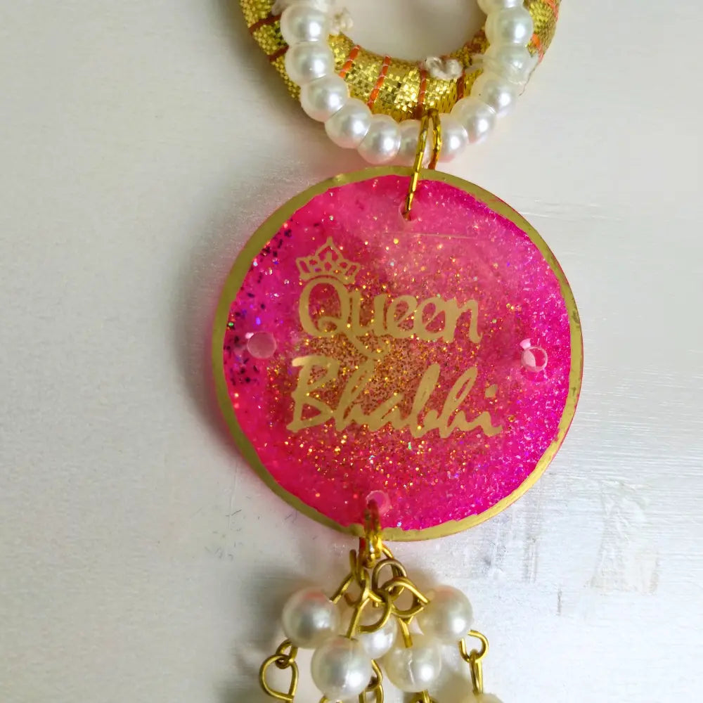 Pink Resin Couple Rakhi For Bhaiya Bhabhi (King and Queen)