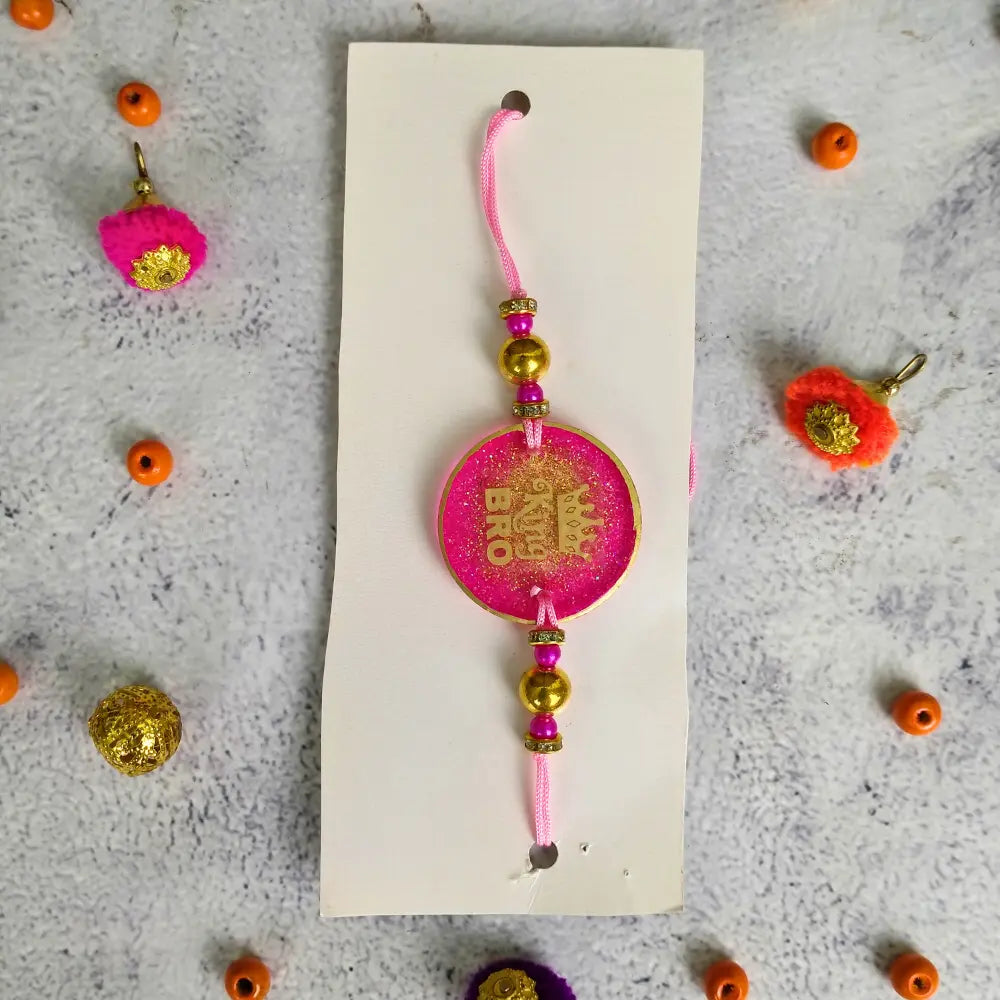 Pink Resin Couple Rakhi For Bhaiya Bhabhi (King and Queen)
