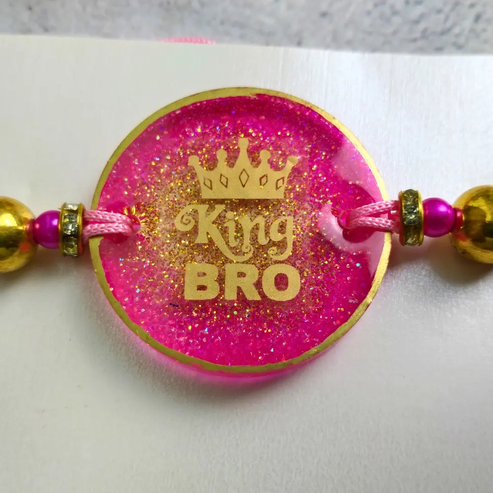 Pink Resin Couple Rakhi For Bhaiya Bhabhi (King and Queen)