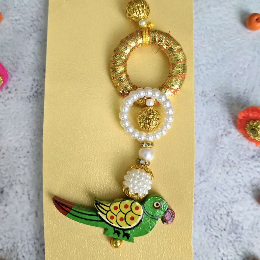 Gold & Green Parrot Lumba Bhabhi Rakhi