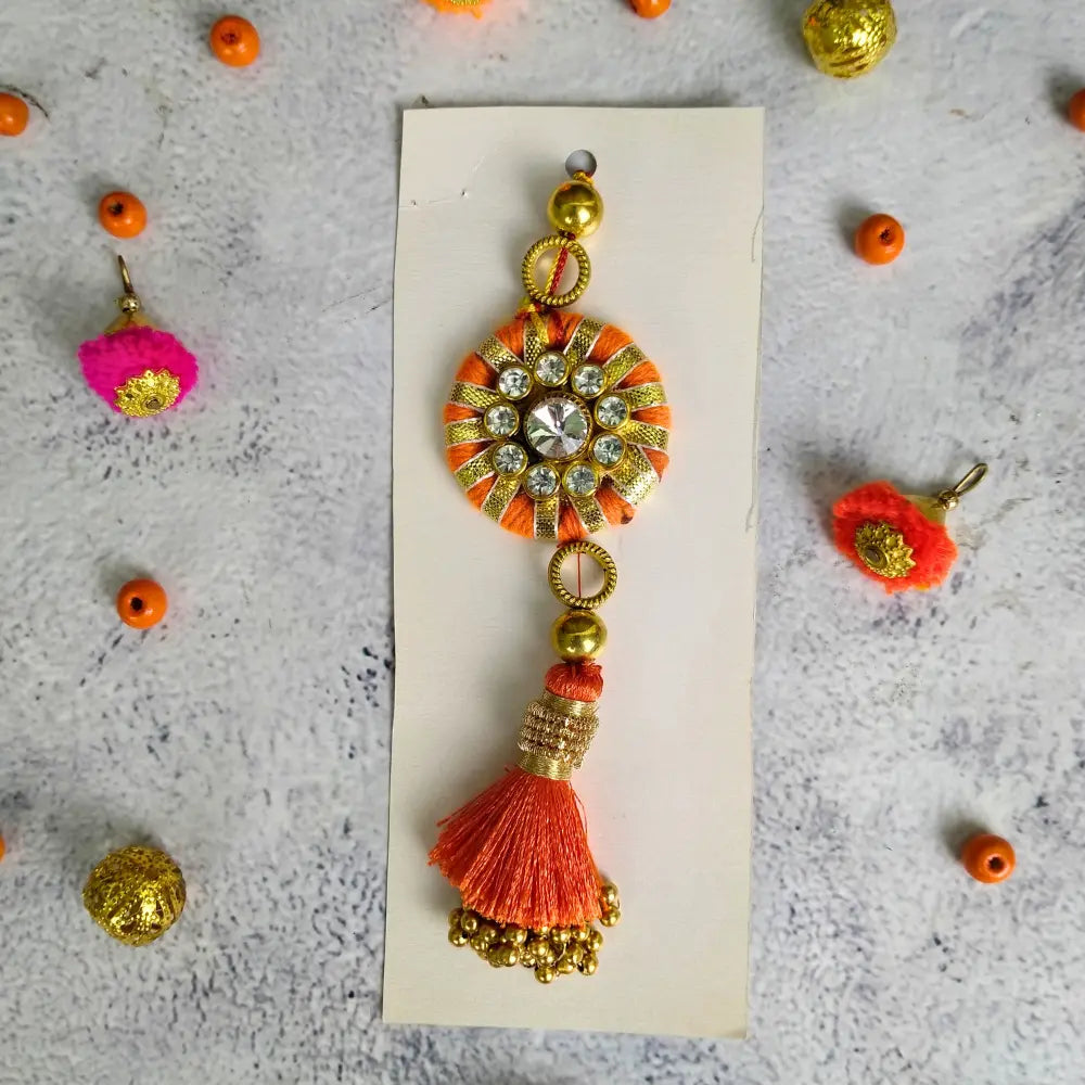 Beautiful Diamond & Gold Gota Rakhi For Bhaiya Bhabhi (Set Of Two)