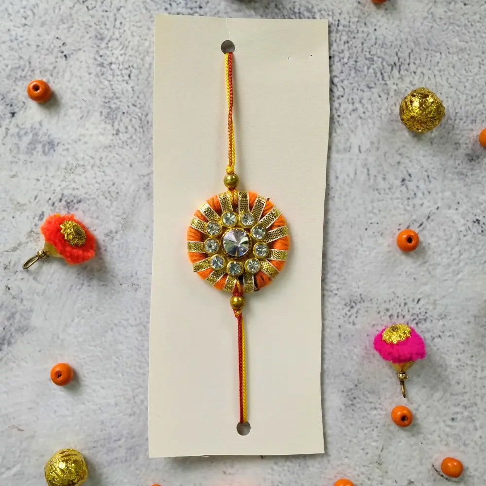 Beautiful Diamond & Gold Gota Rakhi For Bhaiya Bhabhi (Set Of Two)
