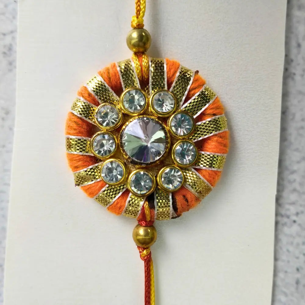 Beautiful Diamond & Gold Gota Rakhi For Bhaiya Bhabhi (Set Of Two)