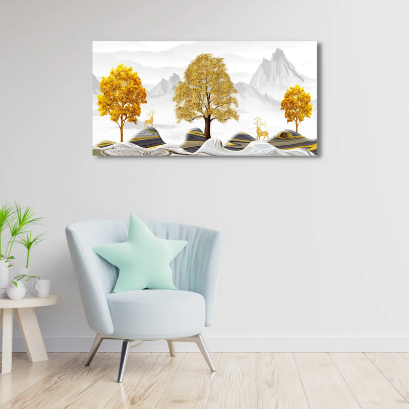 Golden Serenity Landscape Canvas Wall Painting