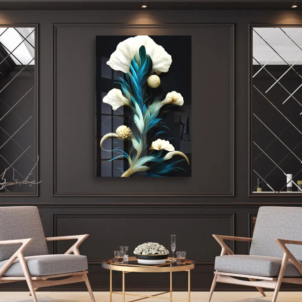 3D Style Decorative Ivory Corals Flowers Acrylic Wall Art
