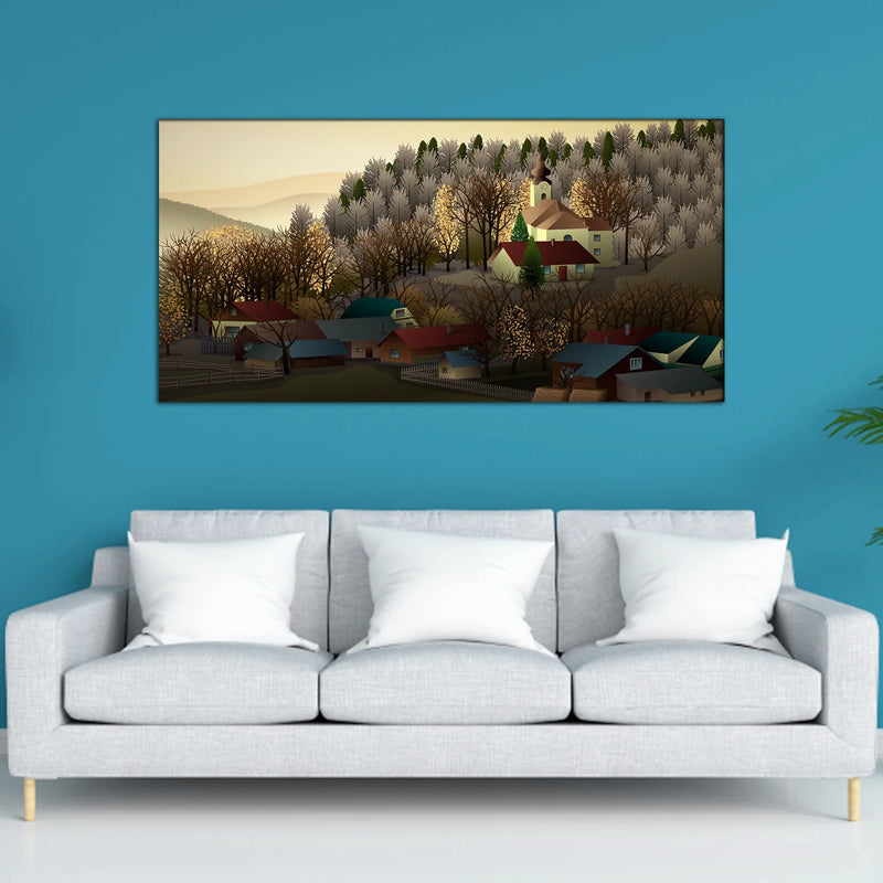 Scenic Village Landscape Canvas Wall Painting