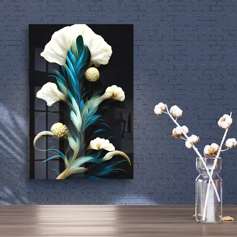 3D Style Decorative Ivory Corals Flowers Acrylic Wall Art