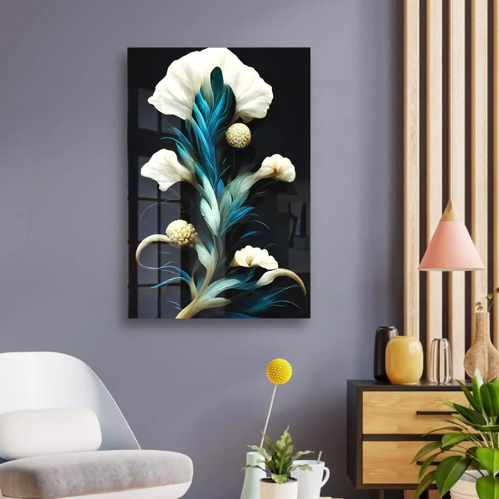 3D Style Decorative Ivory Corals Flowers Acrylic Wall Art