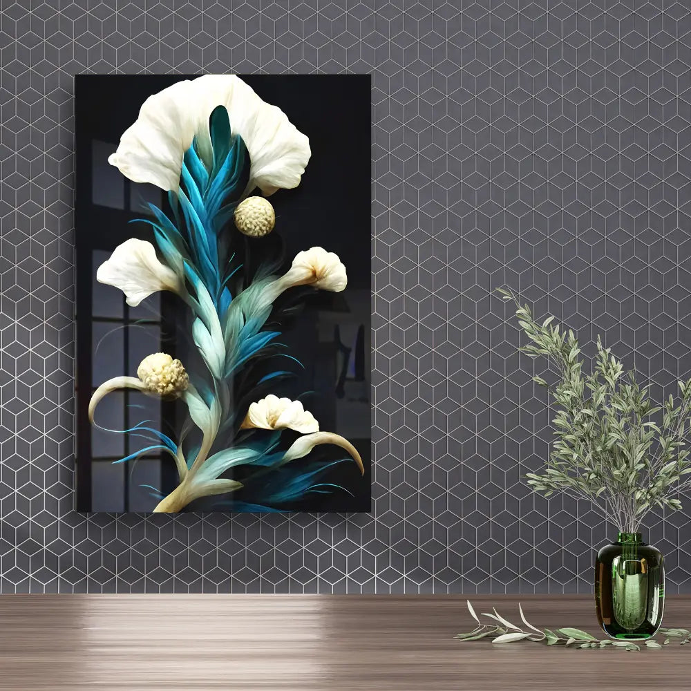 3D Style Decorative Ivory Corals Flowers Acrylic Wall Art