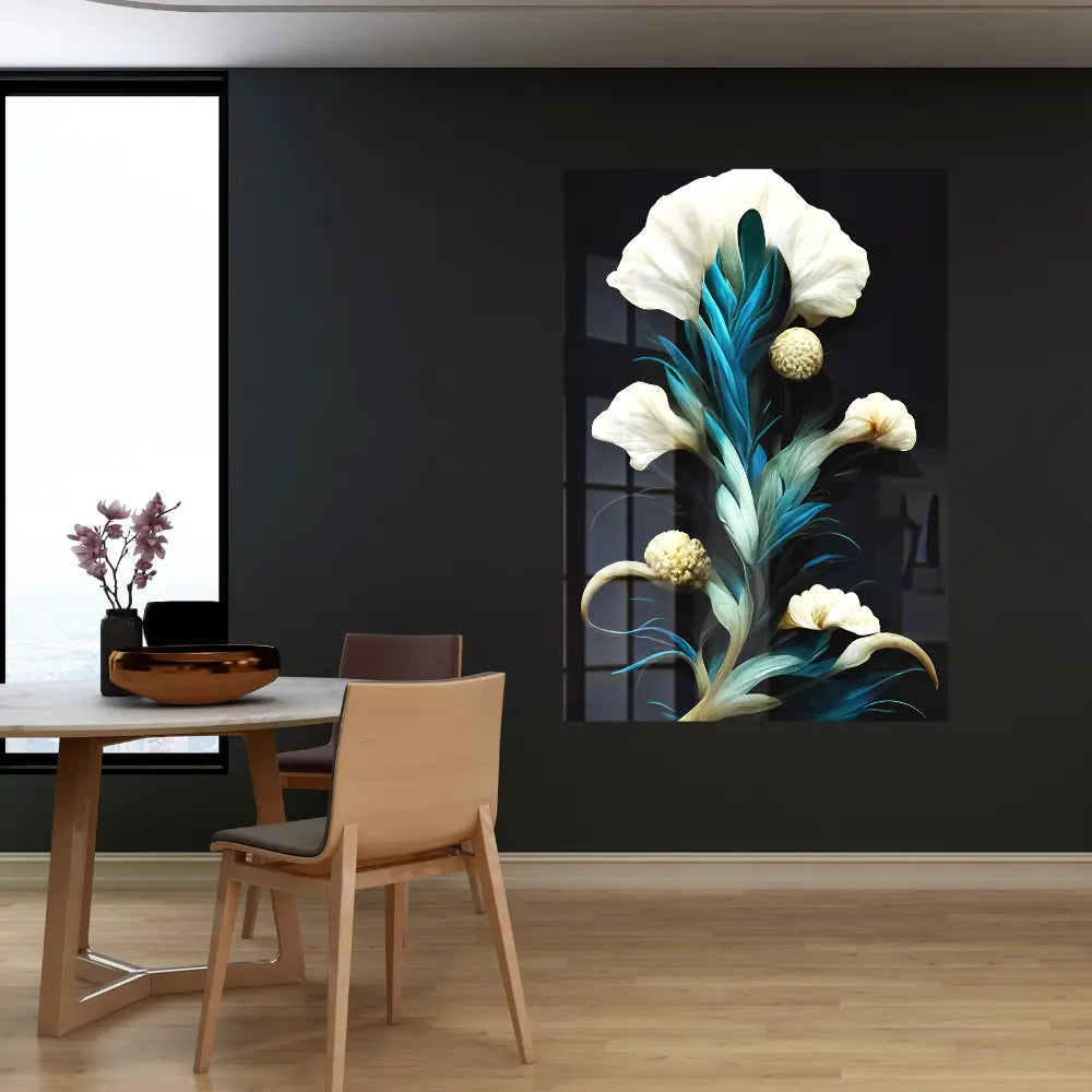 3D Style Decorative Ivory Corals Flowers Acrylic Wall Art