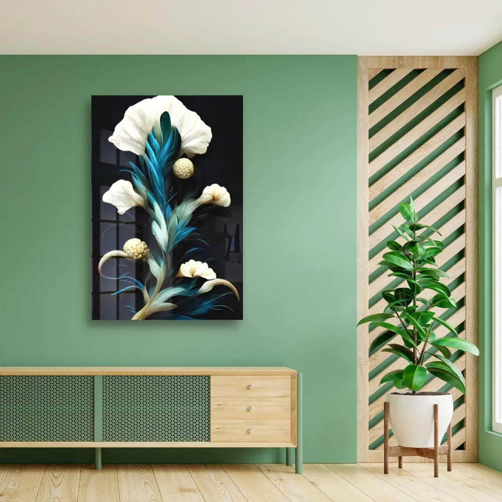 3D Style Decorative Ivory Corals Flowers Acrylic Wall Art