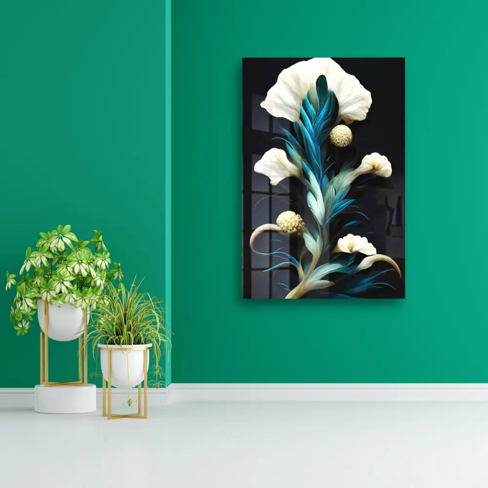 3D Style Decorative Ivory Corals Flowers Acrylic Wall Art