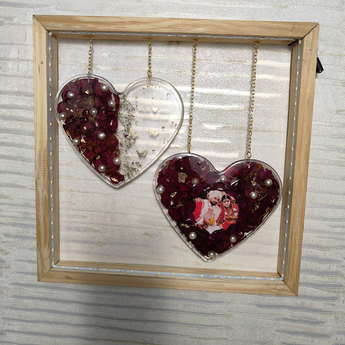 Dual Heart Varmala Preservation Photo Frame with LED Light