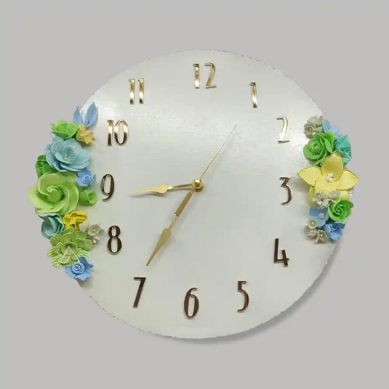 Classy Eye-Catching Floral White Wall Clock (12-Inches)