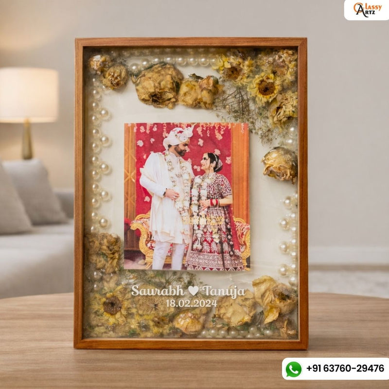 8 by 12 Inches Teakwood Flower Preservation Frame with Photo