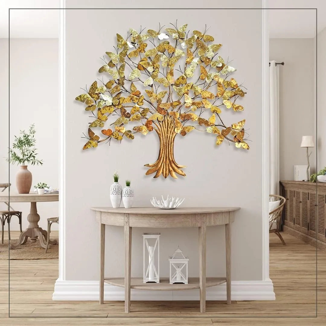 Designer Golden Butterfly Tree Metal Wall Art (40x36 inches)