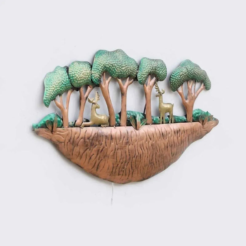 Handmade LED Metal Deer and Forest Wall Art (48×16 Inches)