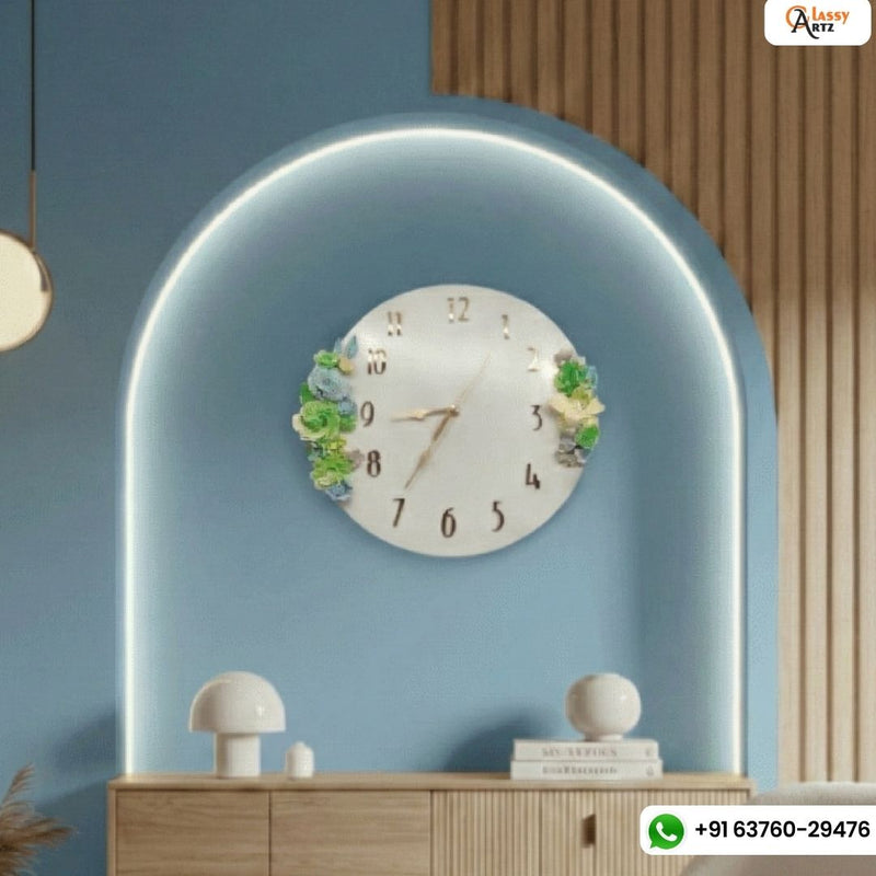 Classy Eye-Catching Floral White Wall Clock (12-Inches)