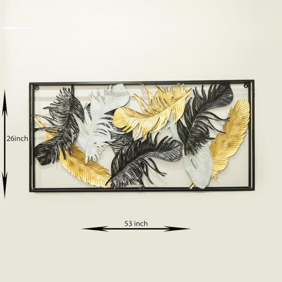 Celestial Metal Feather Frame Wall Art: Multicolor Feather Background Decor (53×26 Inches)