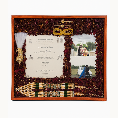 Resin 15 by 18 inch with Wedding card & couple photo & Kantha Kalangi With Varmala Preservation Resin 15 by 18 inch with Wedding card & couple photo & Kantha Kalangi With Varmala Preservation