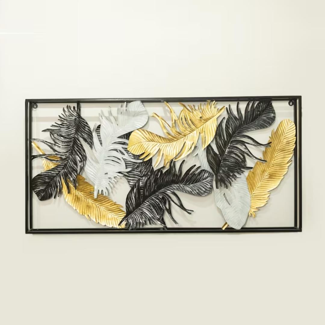 Celestial Metal Feather Frame Wall Art: Multicolor Feather Background Decor (53×26 Inches)