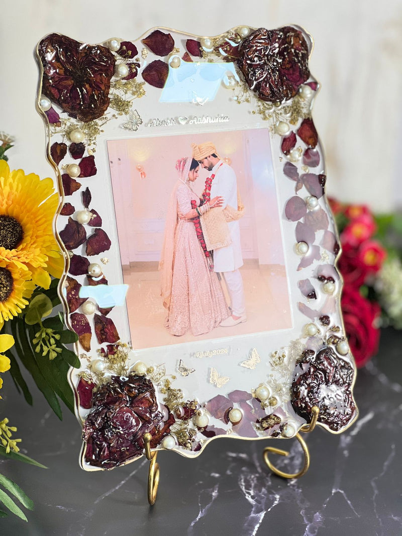 9 by 12 inch Elegant Wedding Varmala Memory Frame | Epoxy Resin Floral Keepsake