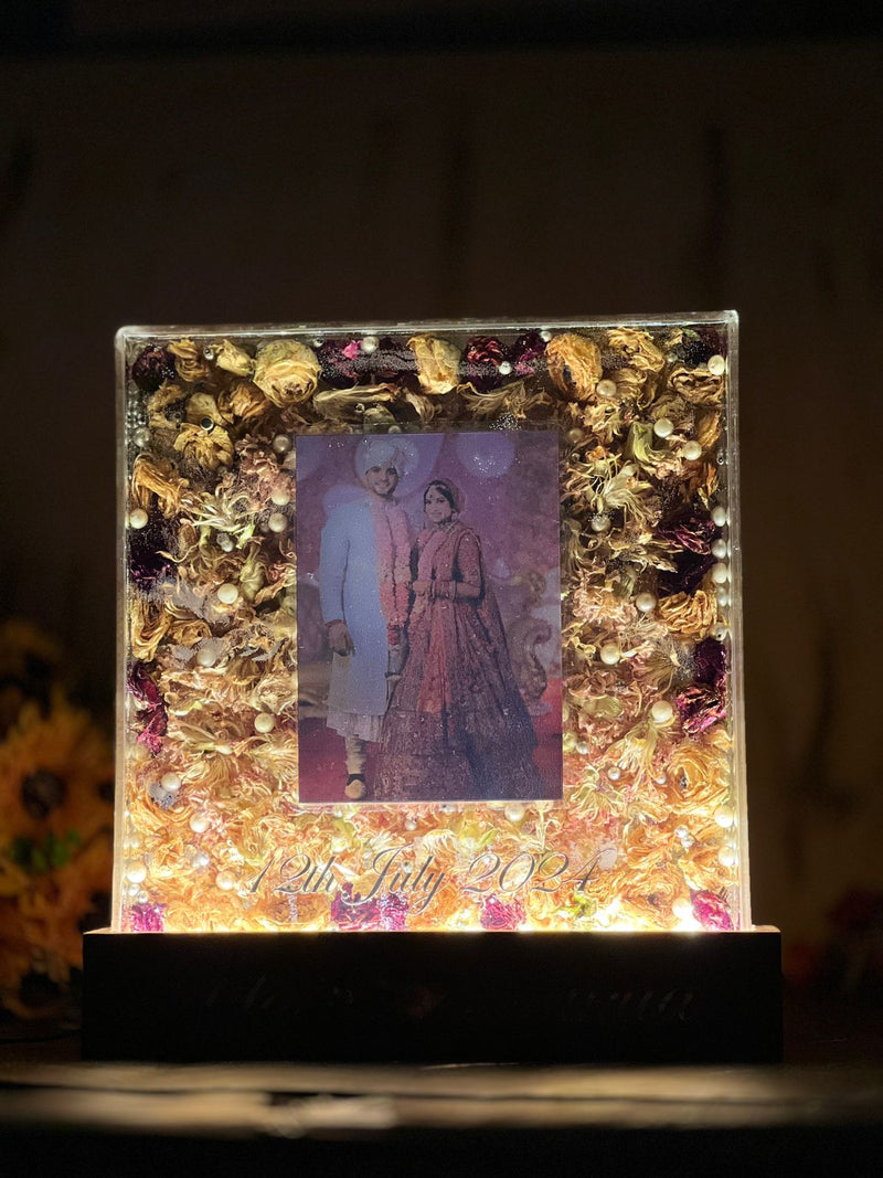 12 inch frame with couple photo with Name and date with LED lamp