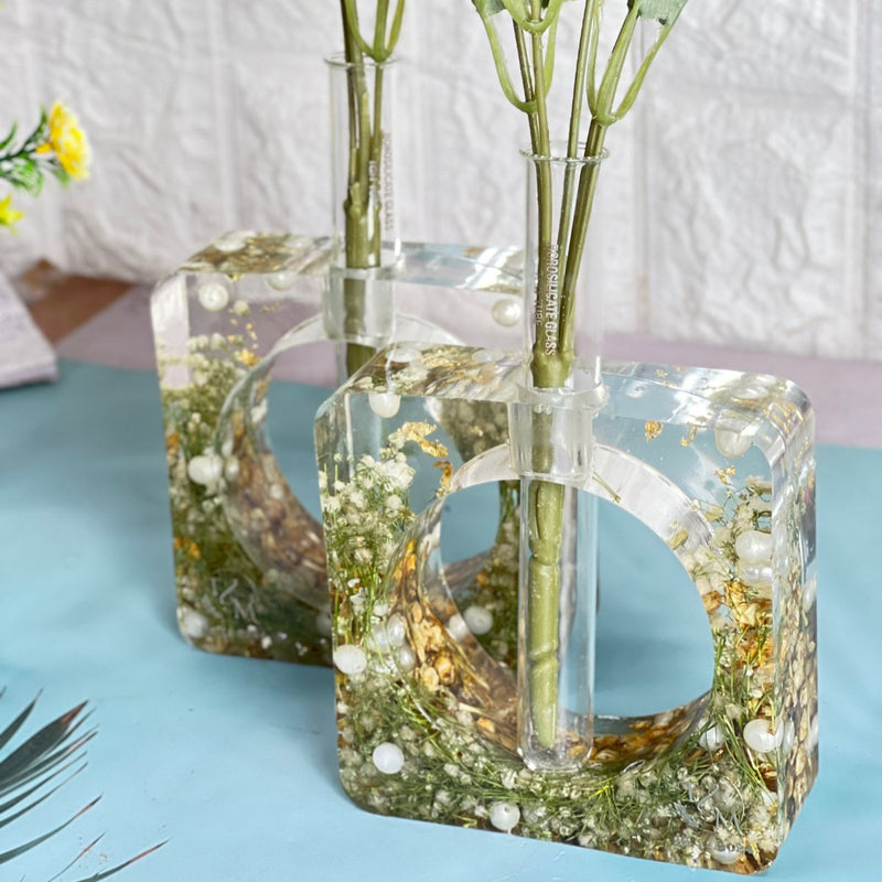 2 Combo Set of Resin Planter with Varmala Flowers Preservation