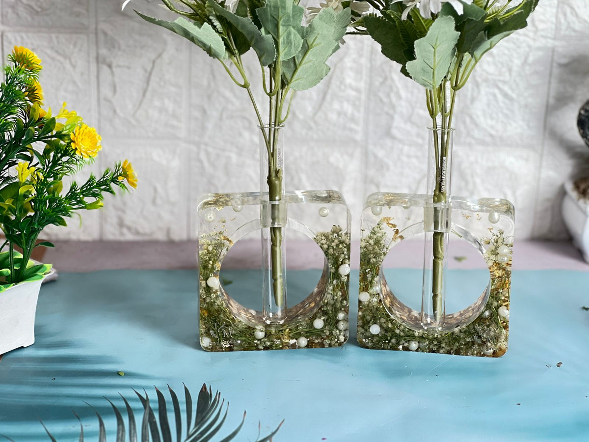2 Combo Set of Resin Planter with Varmala Flowers Preservation