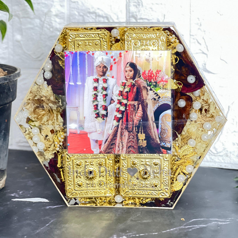 Wedding Garland Resin Preservation in Hexagonal LED Frame (8-Inches)