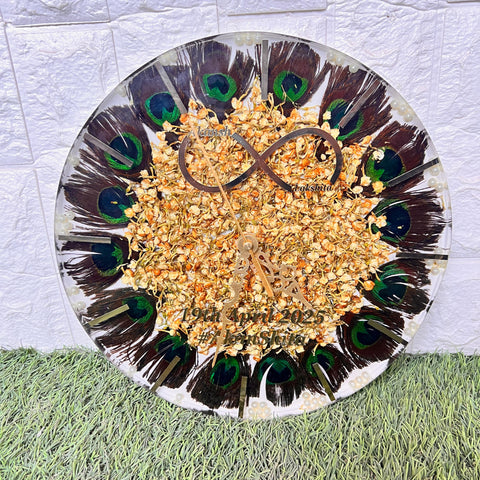 Resin 12inch clock with Morepank with Mogra Flowers with Stick Varmala Preservation Resin 12inch clock with Morepank with Mogra Flowers with Stick Varmala Preservation