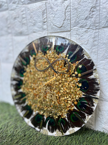 Resin 12inch clock with Morepank with Mogra Flowers with Stick Varmala Preservation Resin 12inch clock with Morepank with Mogra Flowers with Stick Varmala Preservation