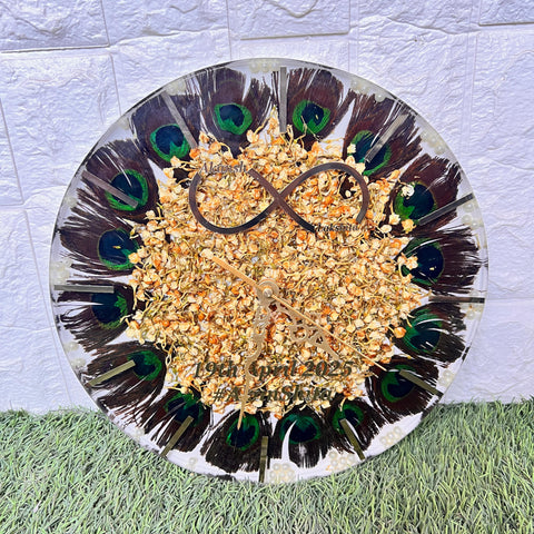Resin 12inch clock with Morepank with Mogra Flowers with Stick Varmala Preservation Resin 12inch clock with Morepank with Mogra Flowers with Stick Varmala Preservation