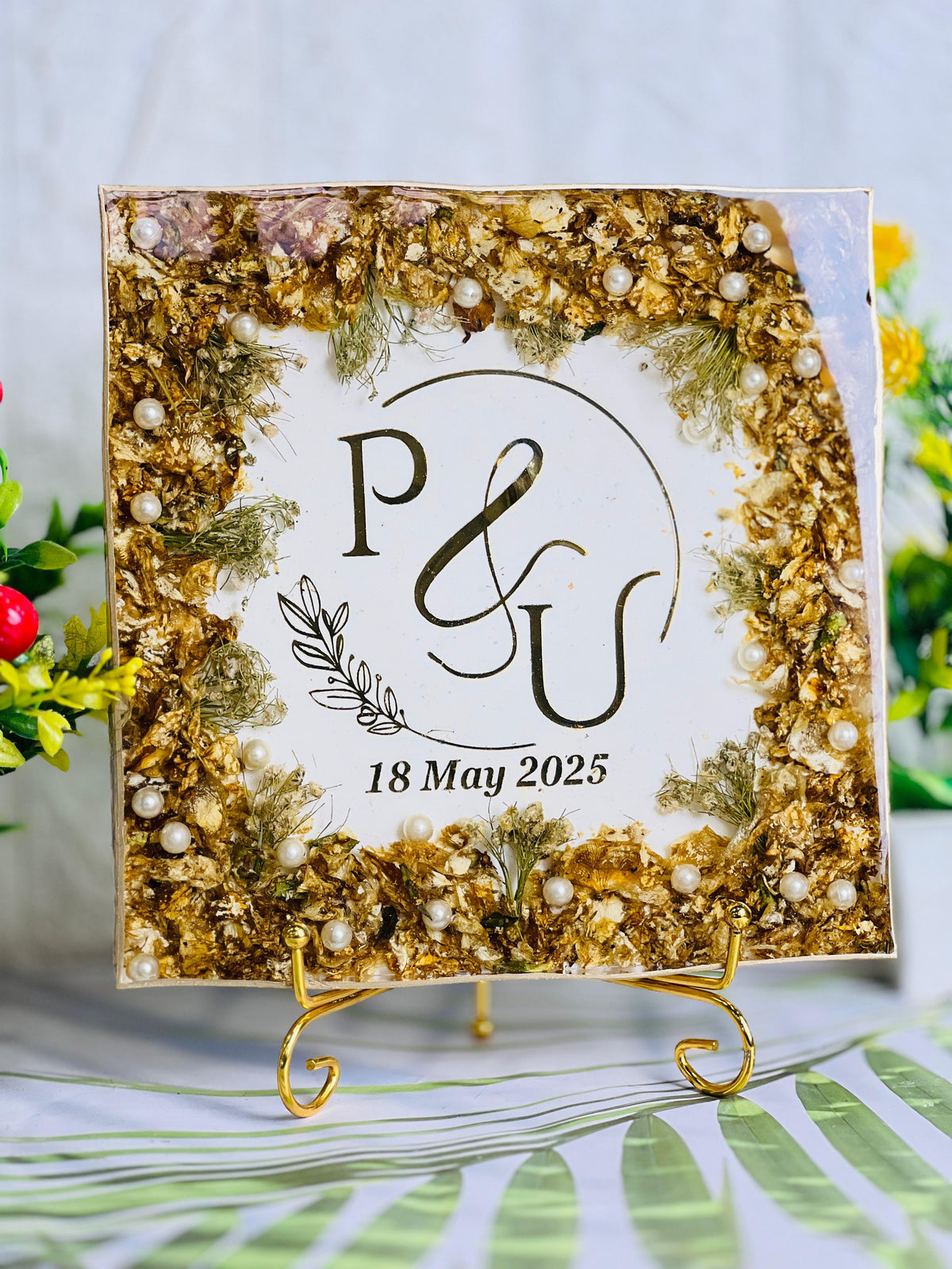 Resin 8 inch 3block with Round curve shape Keychain with Pandent with Name initial logo Varmala Preservation