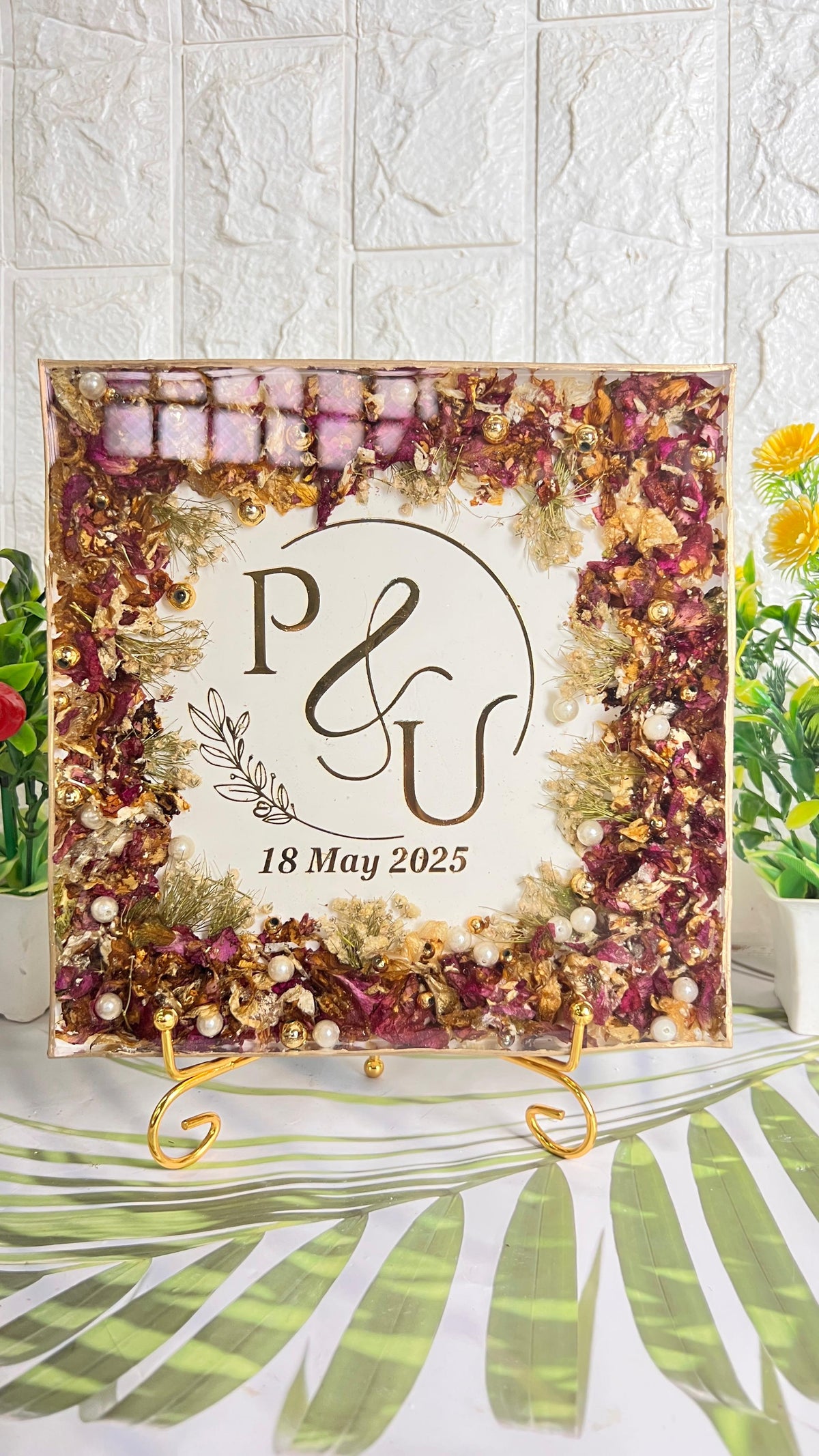 Resin 8 inch 3block with Round curve shape Keychain with Pandent with Name initial logo Varmala Preservation