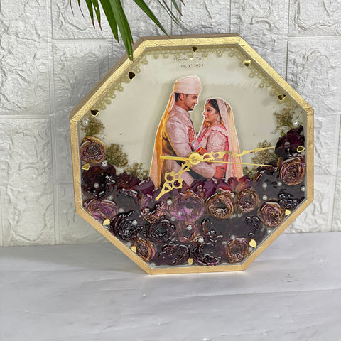 Customized Resin Wall Clock with Varmala & Couple Photo Customized Resin Wall Clock with Varmala & Couple Photo