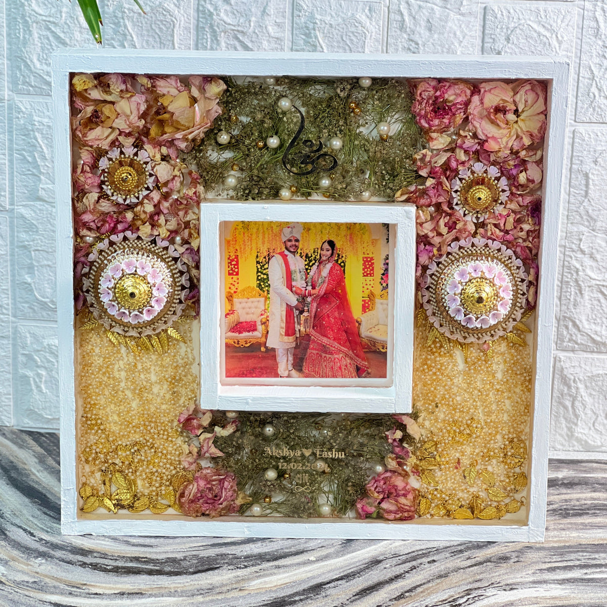 Varmala Roses & Kaleera Preservation with Photo in Wooden Frame