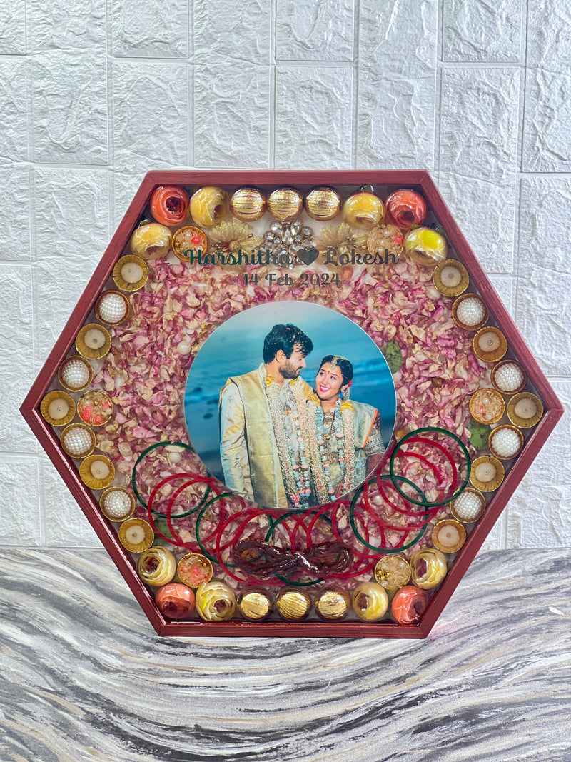 Hexagonal Wedding Keepsake Frame in Resin