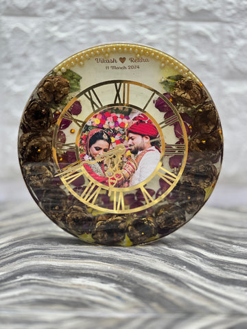 Deep Cast Resin Varmala Preservation Wall Clock with Photo Deep Cast Resin Varmala Preservation Wall Clock with Photo