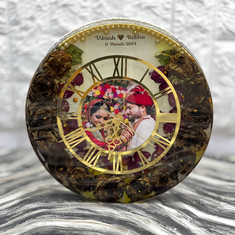 Deep Cast Resin Varmala Preservation Wall Clock with Photo Deep Cast Resin Varmala Preservation Wall Clock with Photo