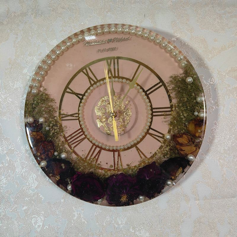 Epoxy Wall Clock with Real Wedding Flowers Preservation (12-Inches)