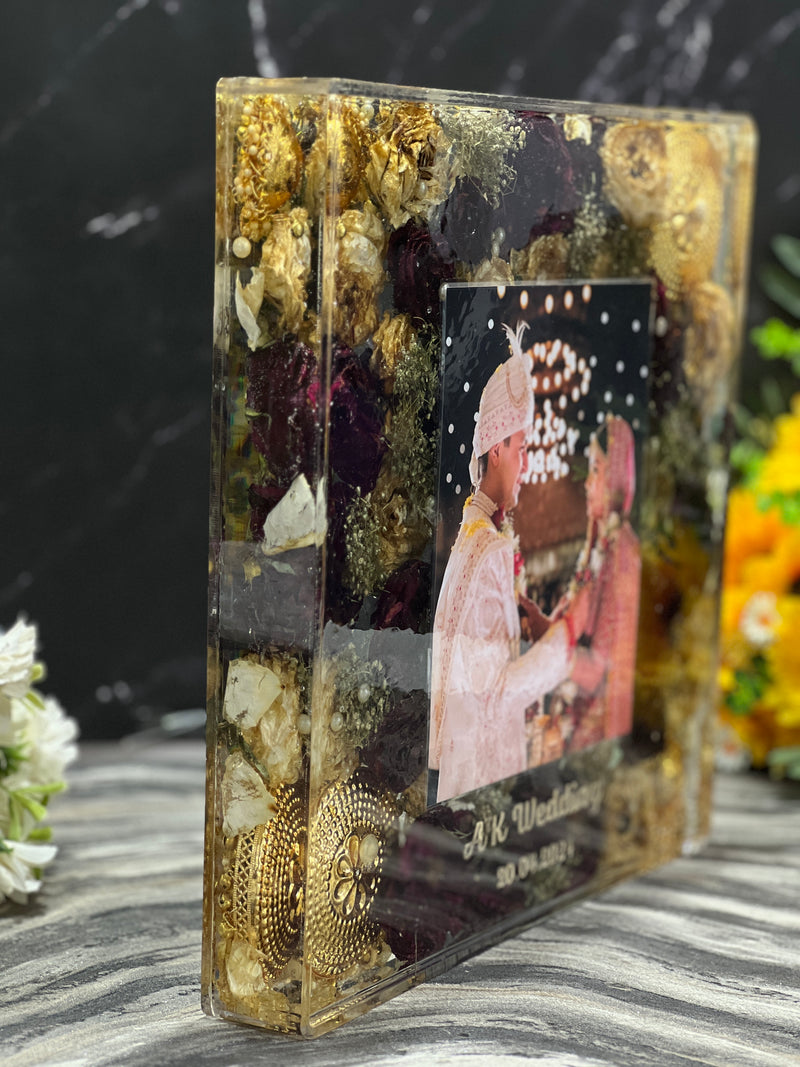 12-Inches Square Resin Photo Frame with Preserved Wedding Flowers & Kaleera