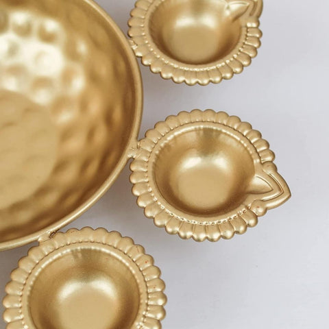 Metal Decorative Urli Bowl for Diwali Festive Round Diya Shape Candles Bowl for Festival Decor Set of 5 (Golden, Diameter: 12 inches) Metal Decorative Urli Bowl for Diwali Festive Round Diya Shape Candles Bowl for Festival Decor Set of 5 (Golden, Diameter: 12 inches)