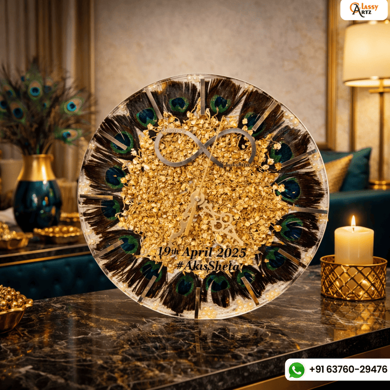 Resin 12inch clock with Morepank with Mogra Flowers with Stick Varmala Preservation
